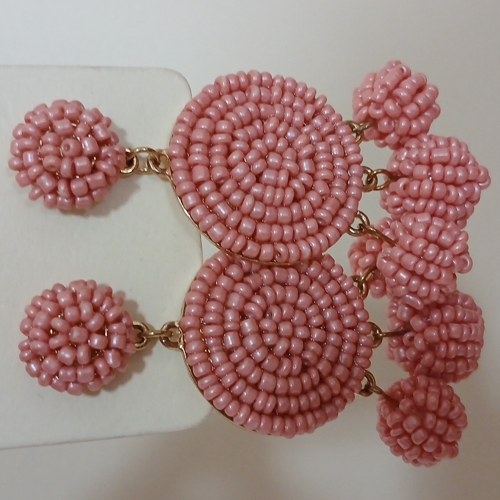 Pink Beaded Dangle Earrings - Picture 2 of 2